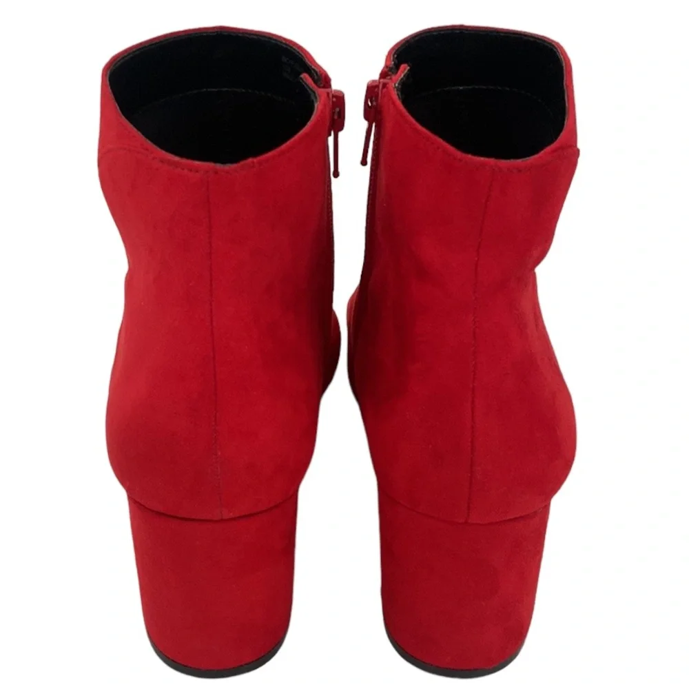 INC. Floriann Red Faux Suede Block Heel Booties